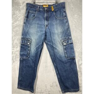 Ozoc Vintage Mens 40x34 Baggy Cargo Jeans Blue Medium Wash Y2K Skater Wide Leg